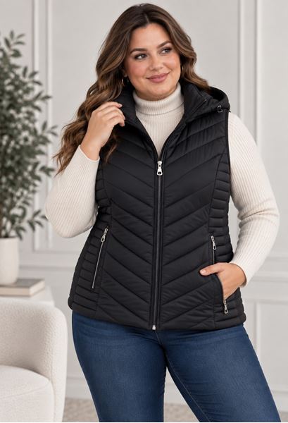 Picture of QUILTED SLEEVELESS VEST - REMOVABLE HOOD & ELASTICATED SIDES